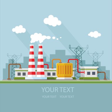 Ekoloji kavramı set - Sanayi Fabrikası. Düz stil vektör illust