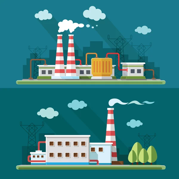 Industrial landscape set - industry factory. Flat style vector i — Stock Vector