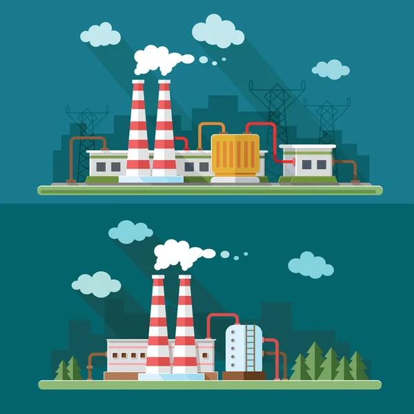 Industrial landscape set - industry factory. Flat style vector i — Stock Vector