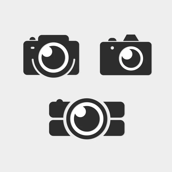 Fotos do logotipo, conjunto de vetor do logotipo da câmera. Moderna câmera Hipster plana — Vetor de Stock