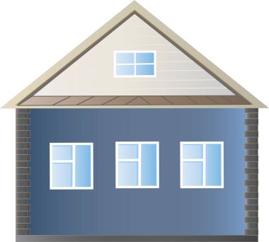 Beyaz arkaplanda üç pencereli bir evin görünümü.
