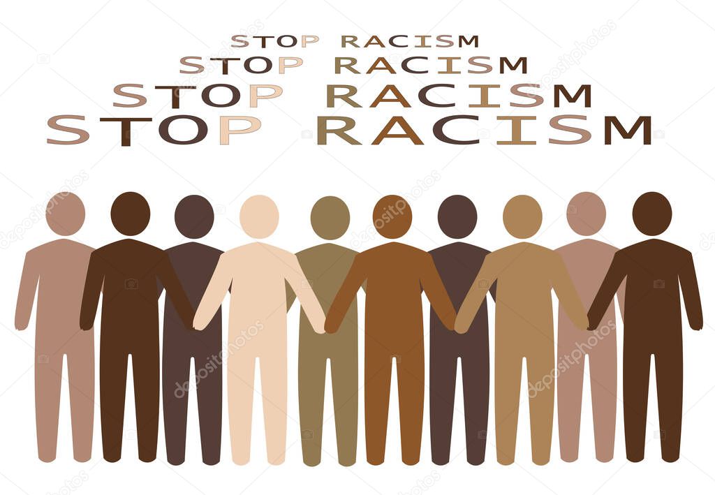 Stop Racism Poster. Different races against discrimination. vector icon