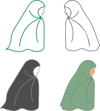 Müslüman geleneksel tesettür ikonu, avatar, logo konsepti. Düz biçim tasarımı.