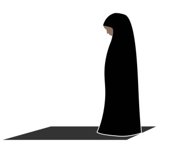 Müslüman Kadın Namaz kılın. İslam 'da ibadet. Simge logosu. Şablon.