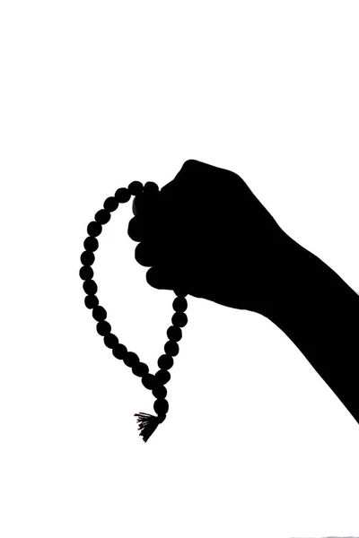 Sylwetka Dłoni Tasbeeh Modlitwa Wierzącego — Zdjęcie stockowe
