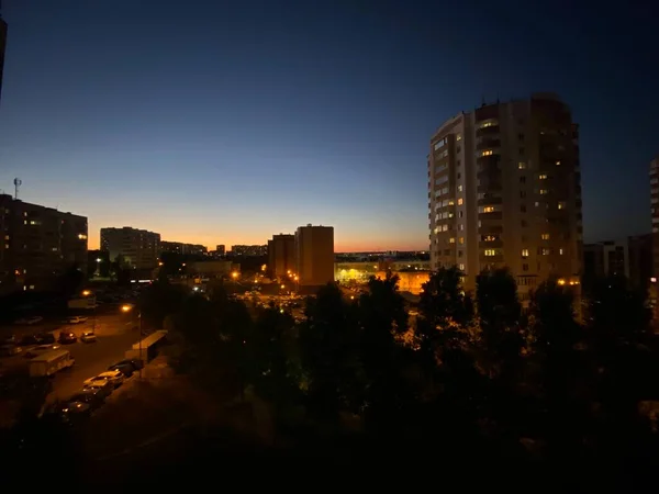 Night City Multi Storey Residential Buildings View Balcony Sunset Russia — Stock Photo, Image