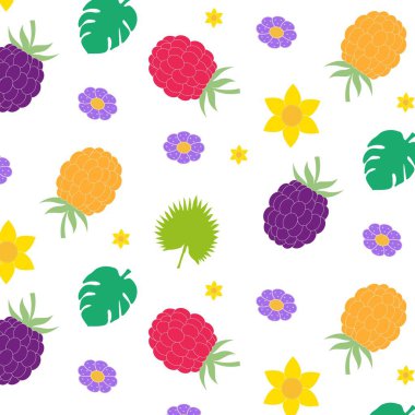  Ahududu ve çiçeklerle kusursuz desen. 