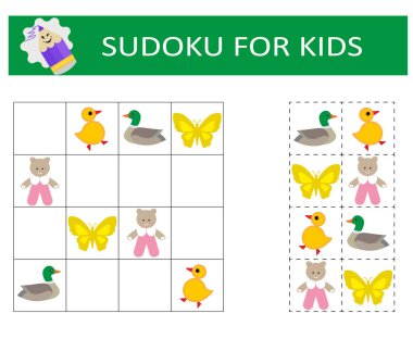  Sudoku. Çocuk oyunu. Mantıklı düşünme eğitimi. Matematiksel mozaik. Bulmaca oyunu. 