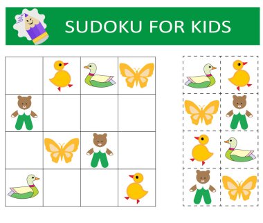  Sudoku. Çocuk oyunu. Mantıklı düşünme eğitimi. Matematiksel mozaik. Bulmaca oyunu. 