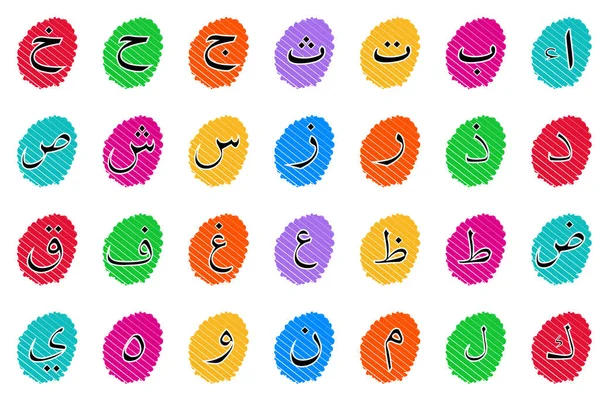 Arabski Alfabet Czcionki Kaligraficzne Dla Dzieci Listy Abc Ilustracja Wektora — Wektor stockowy