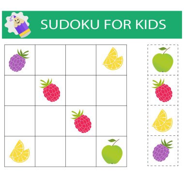   Çocuklar için sudoku. Mantıklı düşünme eğitimi. İçinde resimler olan etkinlik sayfası. Bulmaca oyunu. 