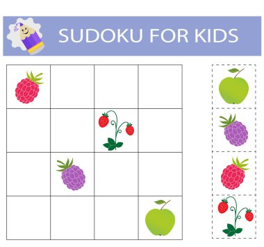   Çocuklar için sudoku. Mantıklı düşünme eğitimi. İçinde resimler olan etkinlik sayfası. Bulmaca oyunu. 
