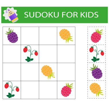    Çocuklar için sudoku. Mantıklı düşünme eğitimi. İçinde resimler olan etkinlik sayfası. Bulmaca oyunu. 