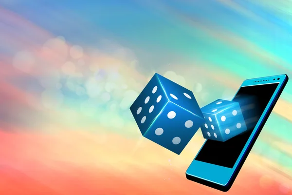 Mobile casino or casino dice flying out from a mobile — Stock Photo, Image