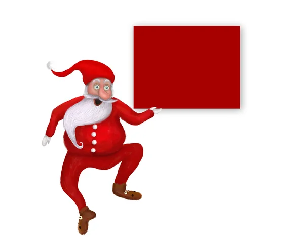 Isolated original Dancing Christmas Santa Claus over blank greeting showing a copy space card — Stock Photo, Image