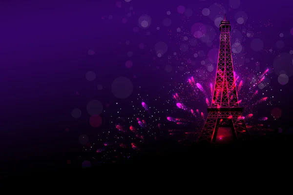快乐新年烟花巴黎埃菲尔铁塔或法国日庆祝活动 — 图库照片