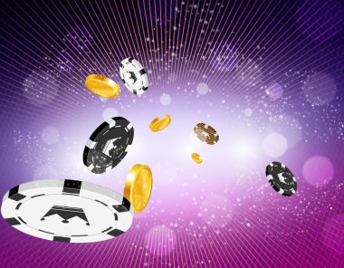 Altın para ve casino sikke görüntüleyiciyi uçmuyor. Lüks arka plan.