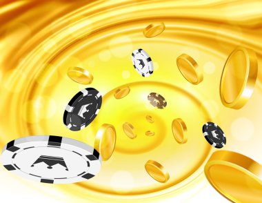 Görüntüleyiciyi uçan altın para ve casino sikke.
