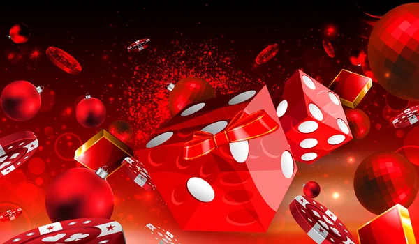 Casino dados de Navidad y bolas rojas flotante ilustración — Foto de Stock