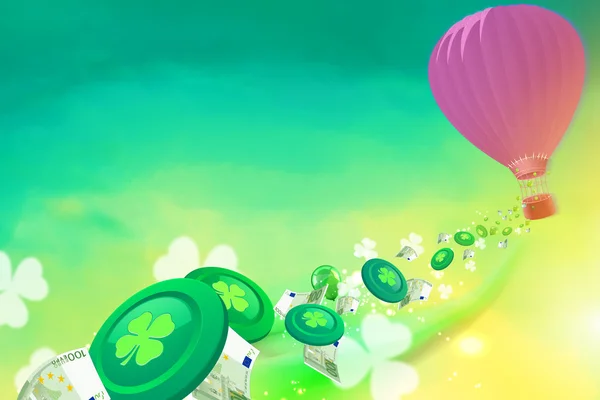 Hőlégballon casino zseton, euro, lóhere és a repülő léggömbök — Stock Fotó