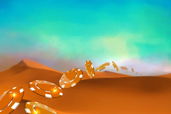 Çöl dunes arka planda düşen casino coins