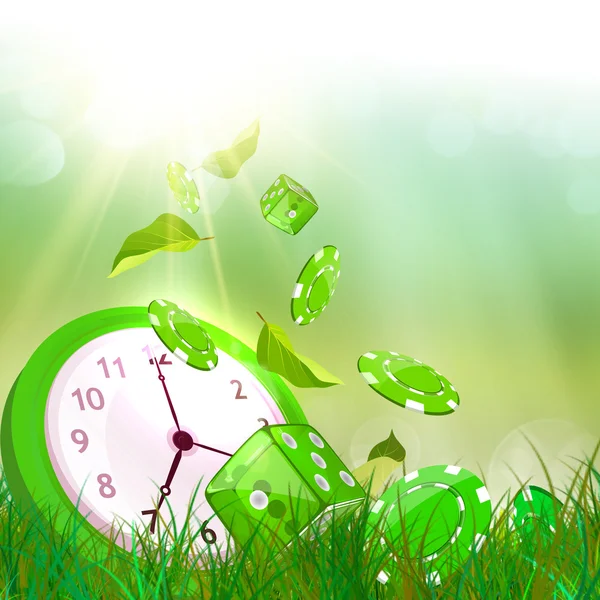 Time concept. Summer time. Alarm clock on the green grass — Stock Photo, Image