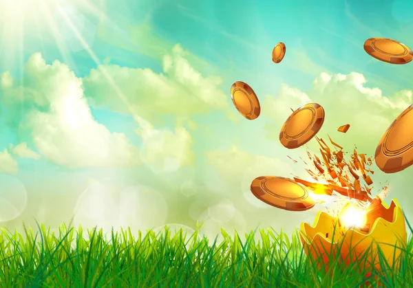 Casino coins flying from an Easter egg shells — Stock Photo, Image