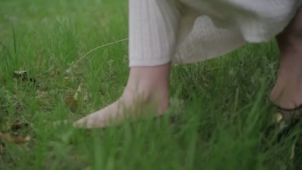 Jeunes femmes Pieds Marcher sur l'herbe — Video