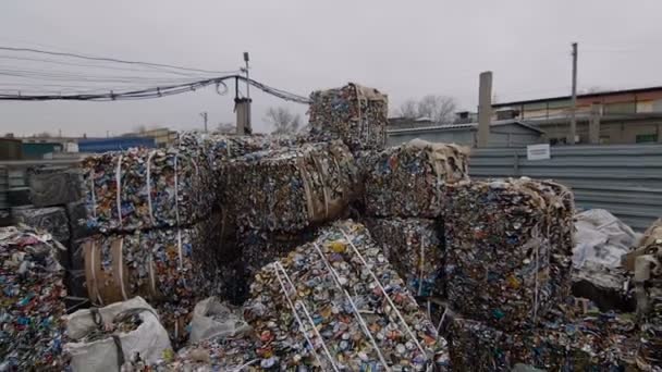 Piles Of Scrap Metal Bundled in Bales at Warehouse — Stock Video