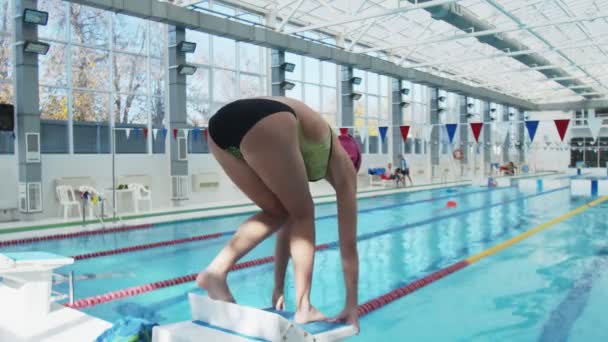 Mujer nadadora profesional en la piscina natación — Vídeos de Stock