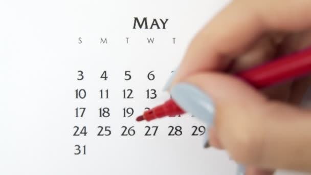 Samice kruh den v kalendářním datu s červenou značkou. Business Basics Wall Calendar Planner and Organizer. 26. května