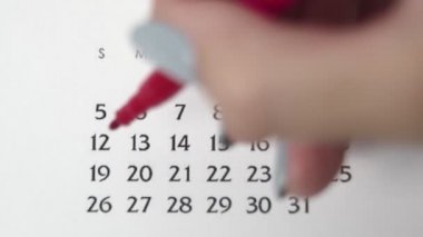 Takvimde kırmızı kalemli bir kadın el çemberi günü. İş Temel Duvar Takvimi Planlayıcı ve Düzenleyici. 19 OCAK