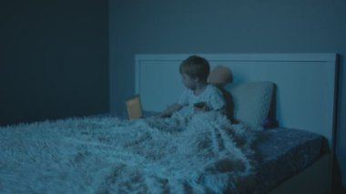 Küçük işadamı geceleri dizüstü bilgisayar kullanıyor.