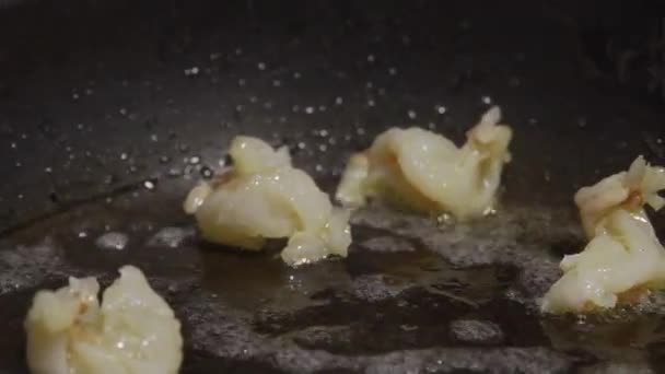 요리를 하는 버터 는 전기 스토우 브 위에 식품 야자유를 넣은 샤워 를 한다 — 비디오
