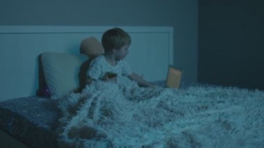 Küçük işadamı geceleri dizüstü bilgisayar kullanıyor.