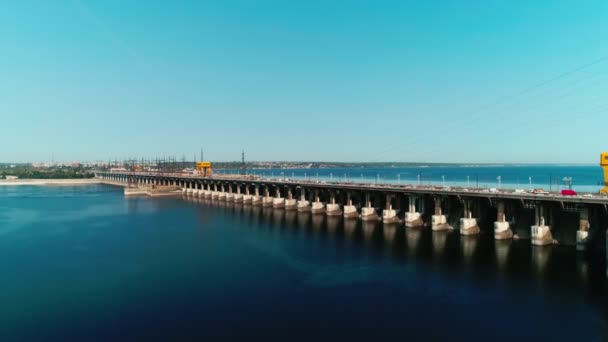 Aerial view of Volgograd Dam Russia on Volga river — Stock Video