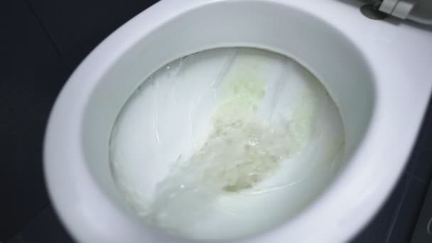 Rincer les toilettes dans la salle de bain close-up — Video