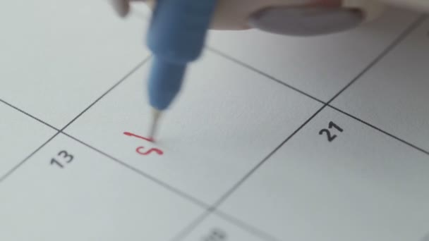 Close-up: een vermelding in de winkelkalender een rode pen — Stockvideo