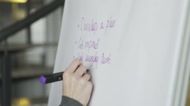 Bir kadın yakın plan bir manyetik panoya işaret yazar.