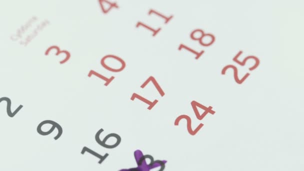 Närbild av en tjugofjärde dag i en kalender överstruken med en lila penna — Stockvideo