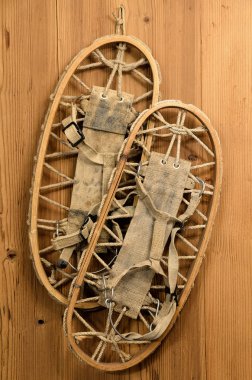 Old Snow Rackets on Wood Wall in a Mountain Cabin clipart