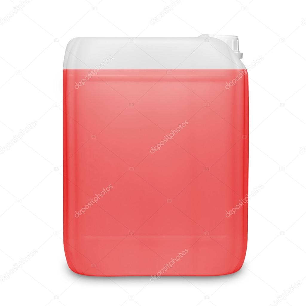 Red transparent cleaning supply product container isolated on white