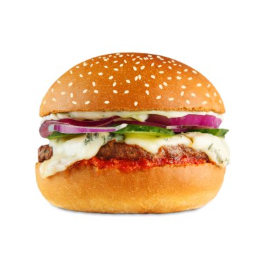 Lezzetli çizburger beyaz arka plan izole