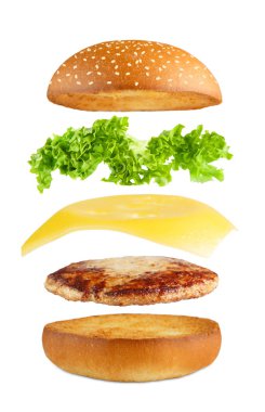 Burger patlama, izole katmanları uçan.