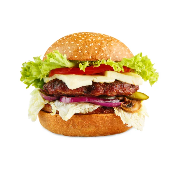 Heerlijke cheeseburger geïsoleerd op witte achtergrond — Stockfoto