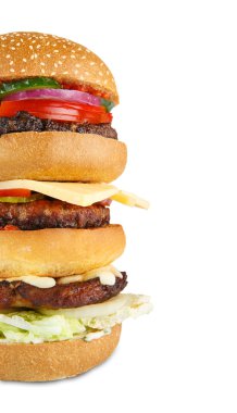 Beyaz arka plan izole lezzetli büyük hamburger