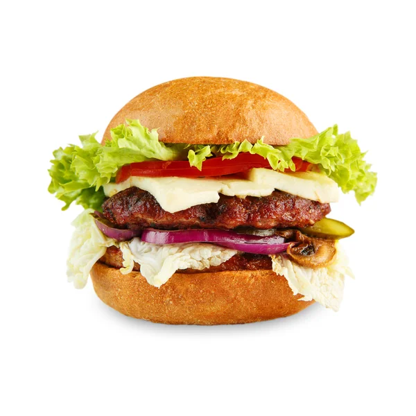 Heerlijke cheeseburger geïsoleerd op witte achtergrond — Stockfoto