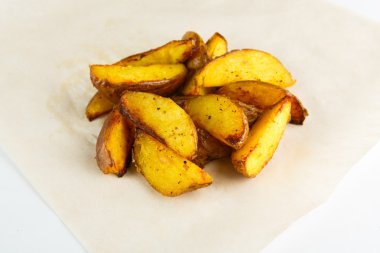 Çıtır kızarmış veya fırında patates dilimleri closeup