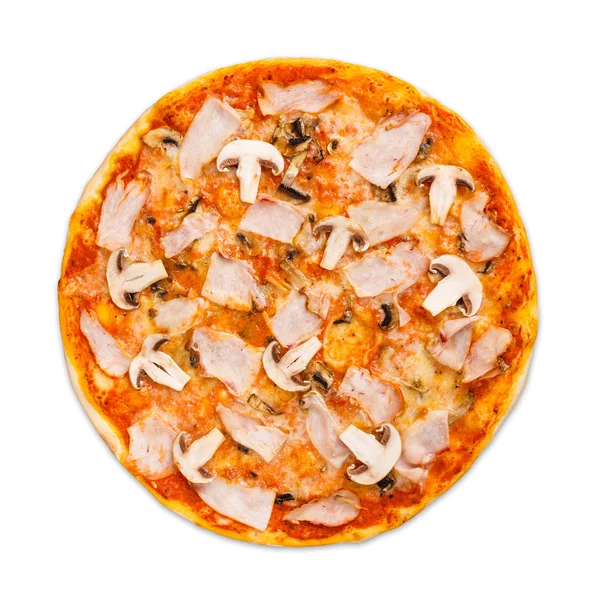 Deliciosa pizza con setas y pollo ahumado — Foto de Stock