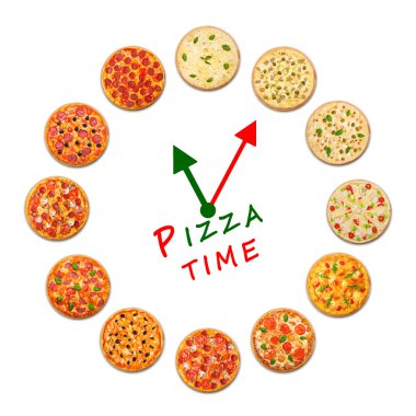 Pizza zamanı. İtalyan yemeği saat.